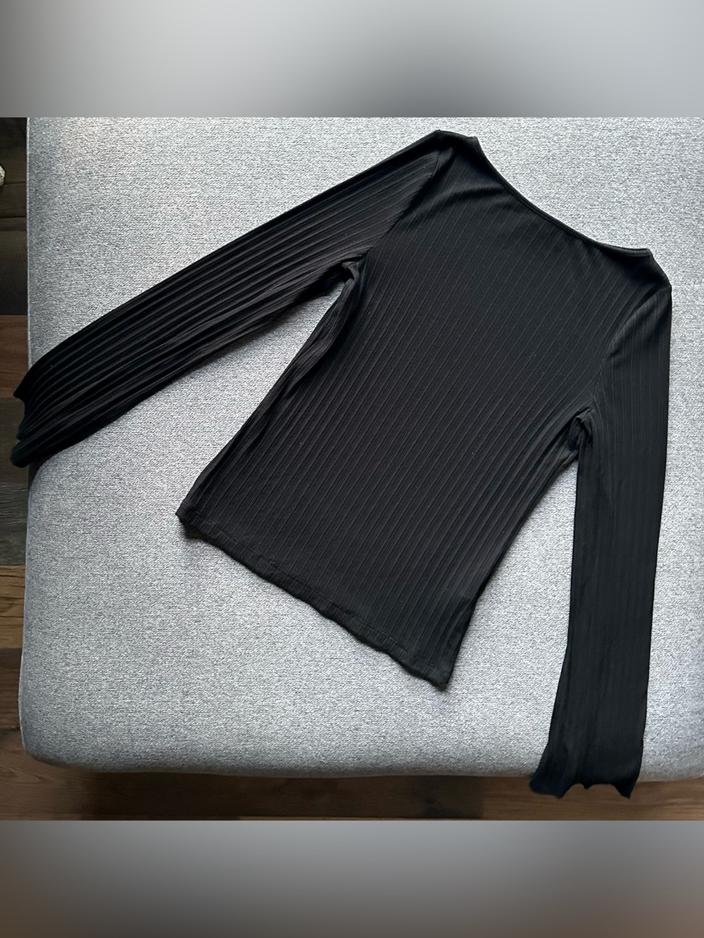 Madewell Black Boatneck Ribbed Long Sleeve Top Large